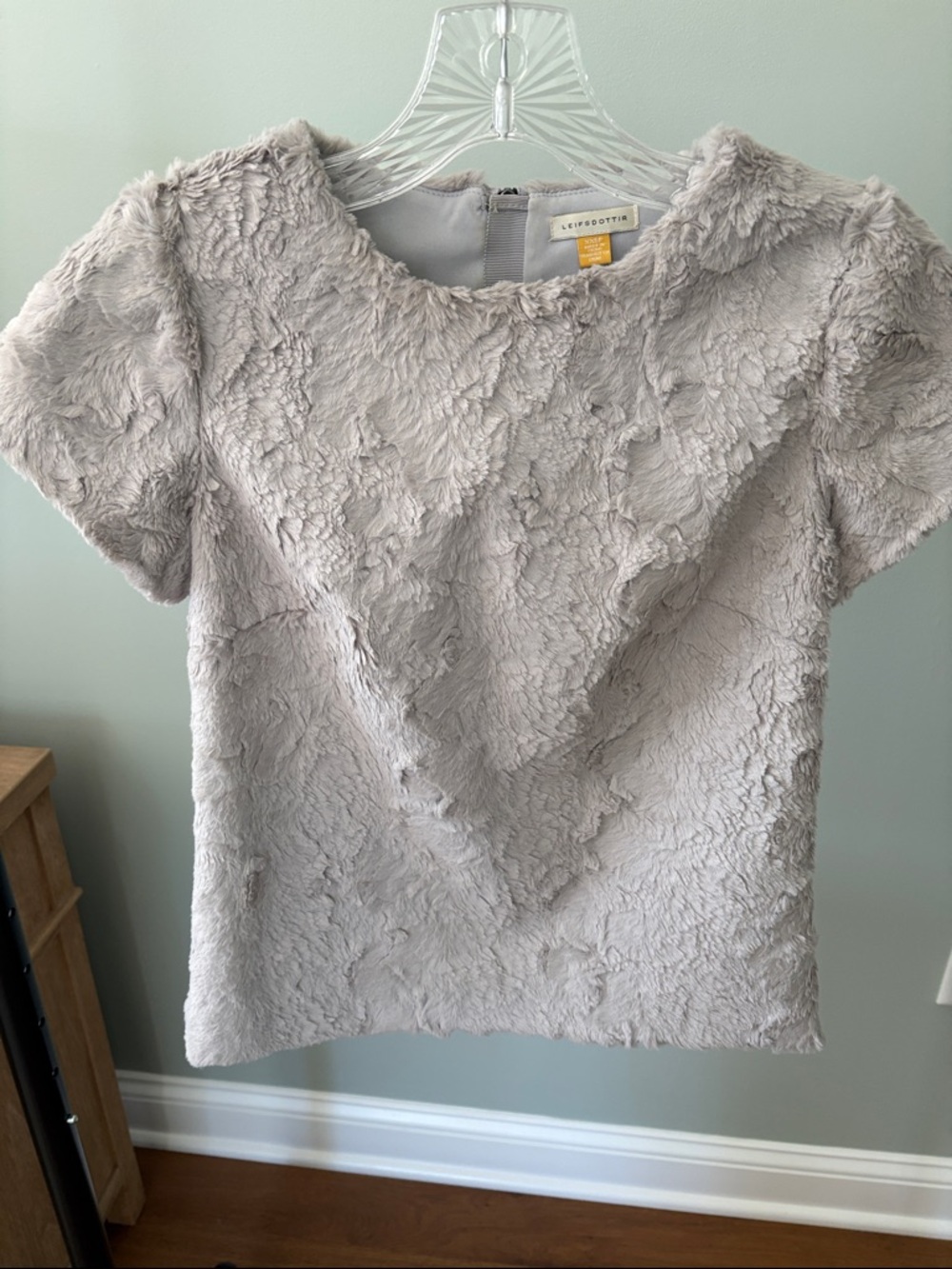 Leith Plush Short Sleeve Crewneck Top in Light Gray